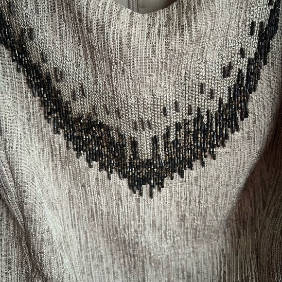 NWT Tahari Arthur S. Levine Valerie Light Caramel Sleeveless Beaded Dress - Picture 5 of 11